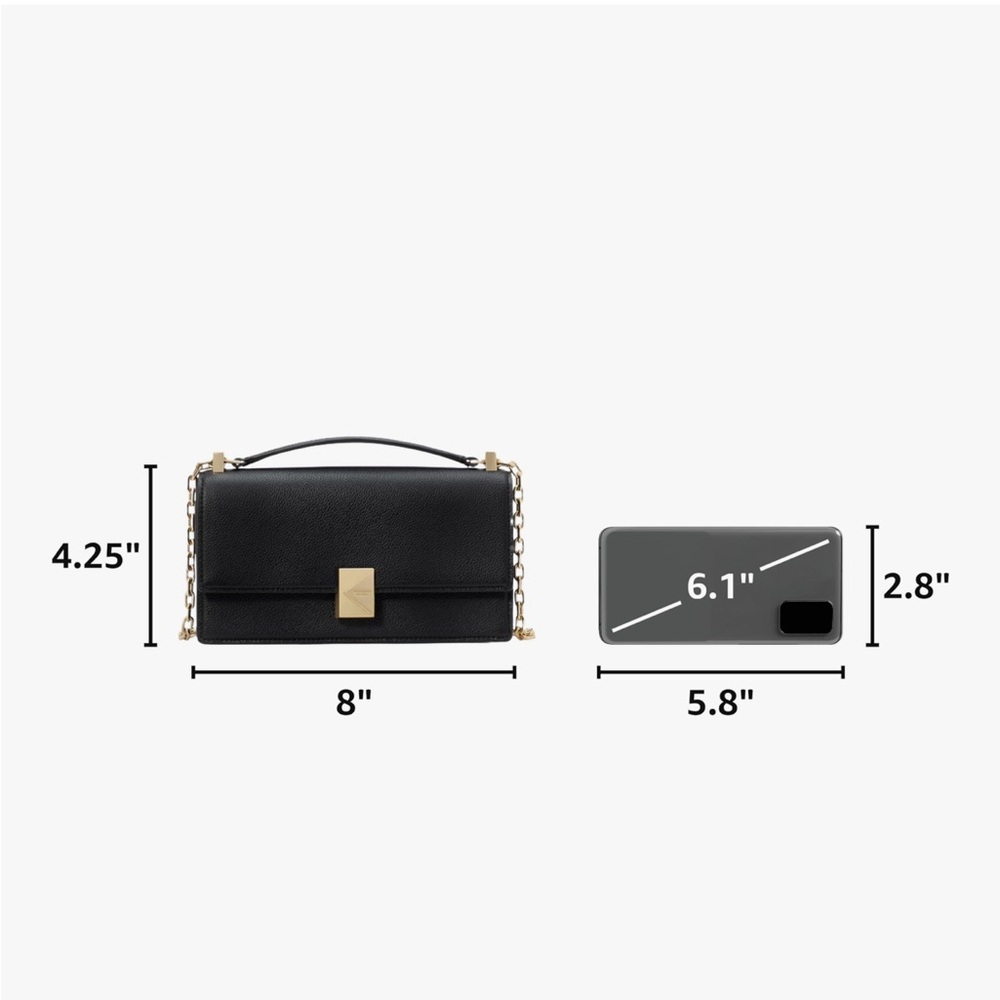 kate spade new york Deco Mini Leather Flap Chain Crossbody | luxury black clutch - Picture 3 of 8